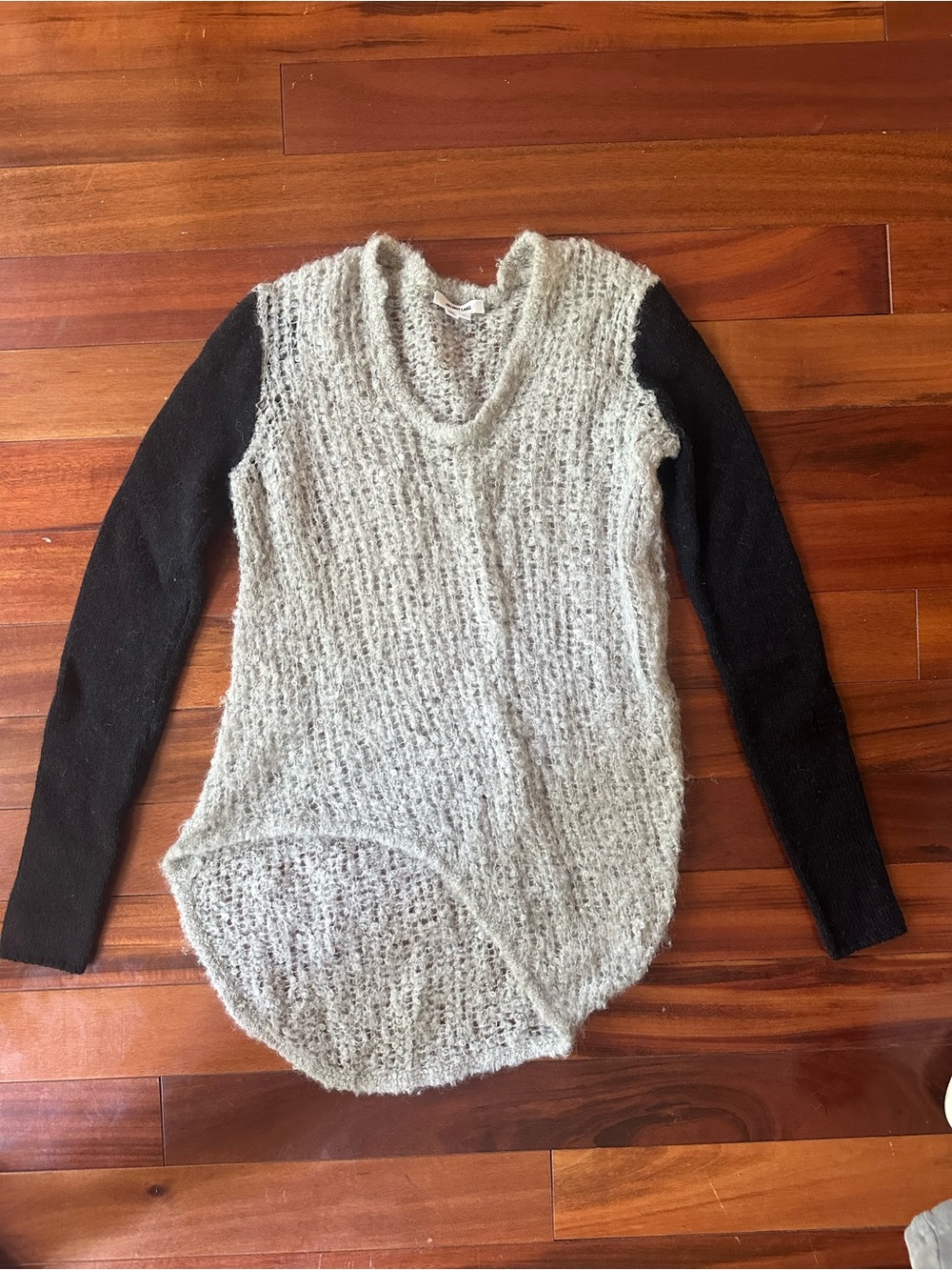 Helmut Lang Two-Tone Knit Sweater - Cream Body with Black Sleeves